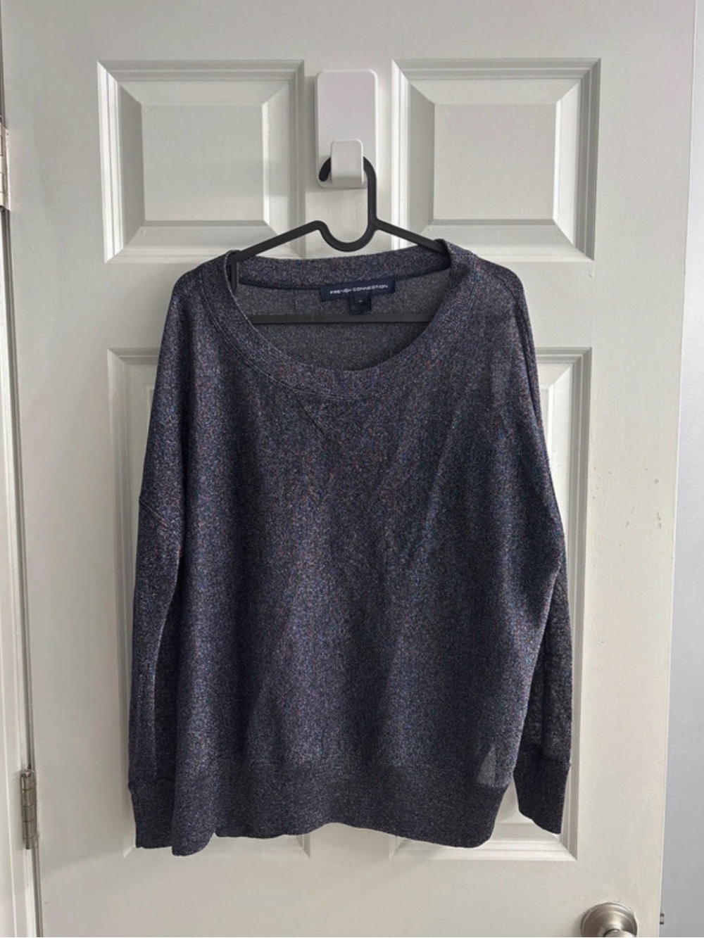 French Connection Navy Speckled Crewneck Sweater with Teal Accents